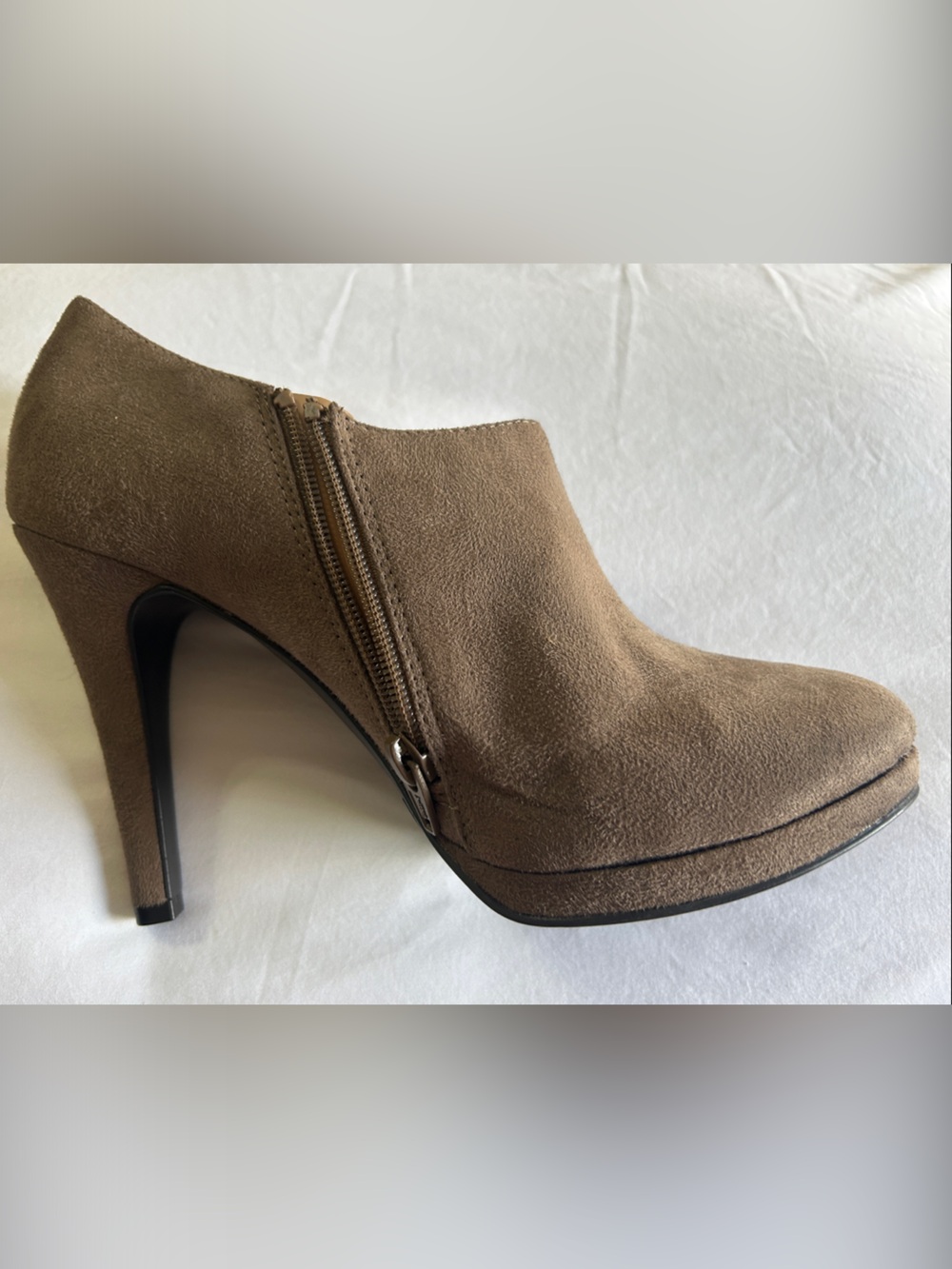 Merona Taupe Suede High Heel Ankle Bootie with Side Zip